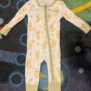 Posh Peanut Cream and Green Duck Print Footie